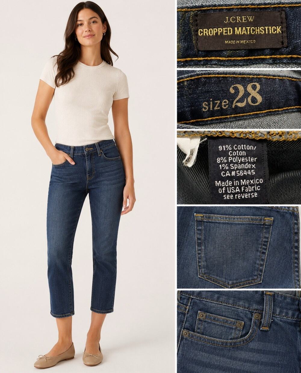J.Crew Women's Cropped Matchstick Slim Straight Jeans Size 28 Dark Wash Indigo